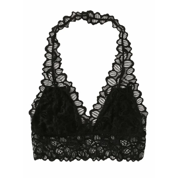 NEW! Black Flower Lace Halter Bralette - Picture 3 of 8